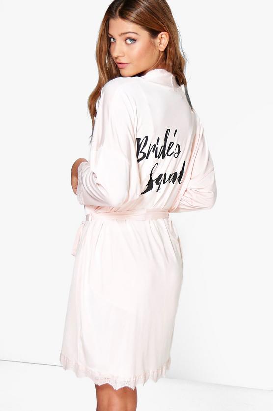 Erin Brides Squad Slogan Lace Detail Bridal Robe